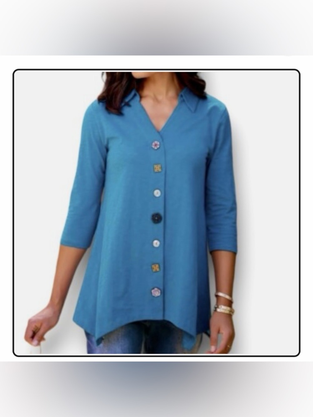 Soft Surroundings Danielle Asymmetrical 3/4 Sleeve Tunic - Light Blue - Size M